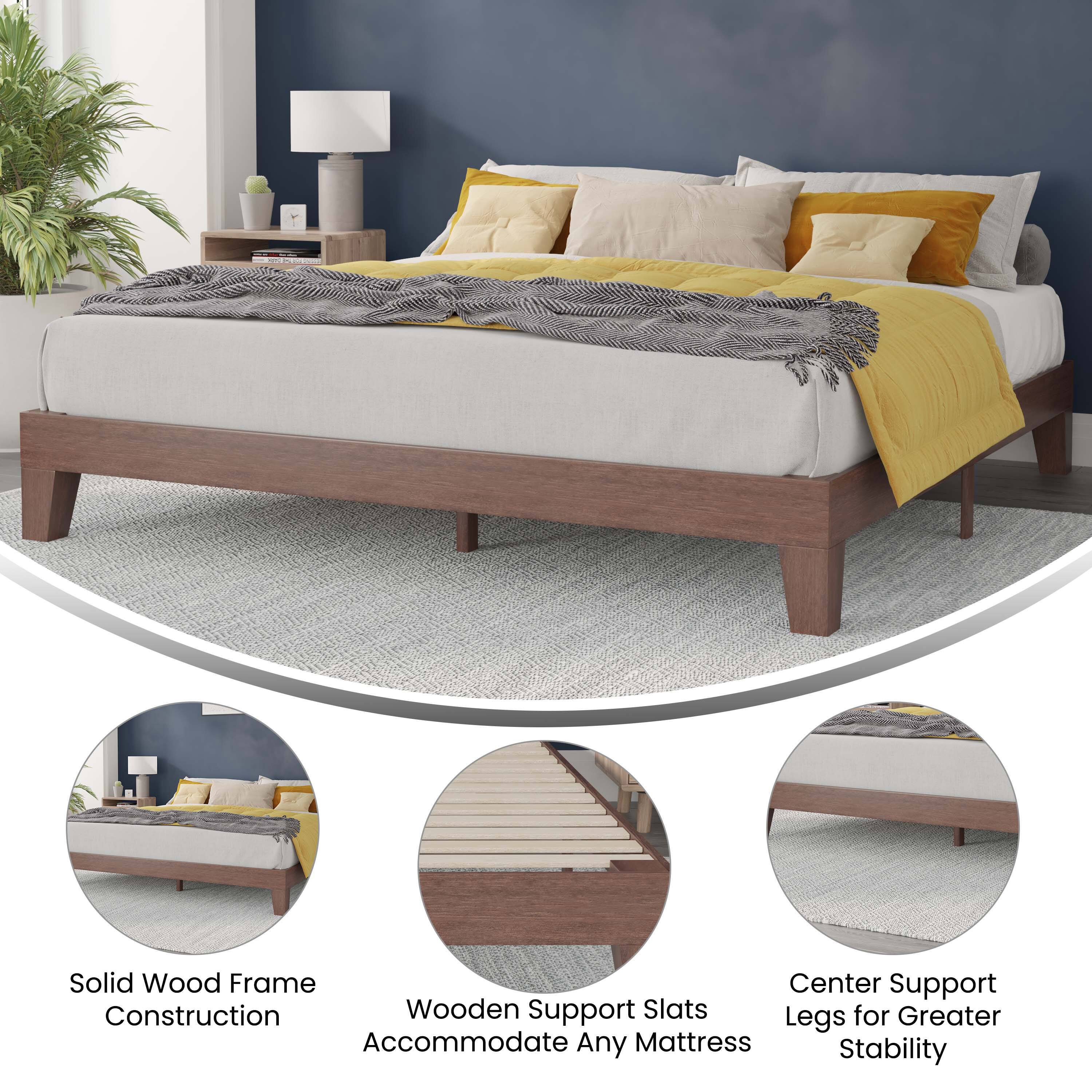 Alt View 14. Alamont Home - Evelyn Solid Wood Platform Bed with Wooden Support Slats, No Box Spring Required - Walnut.