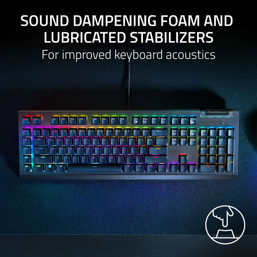 SOUND DAMPENING FOAM AND LUBRICATED STABILIZERS For improved keyboard acoustics