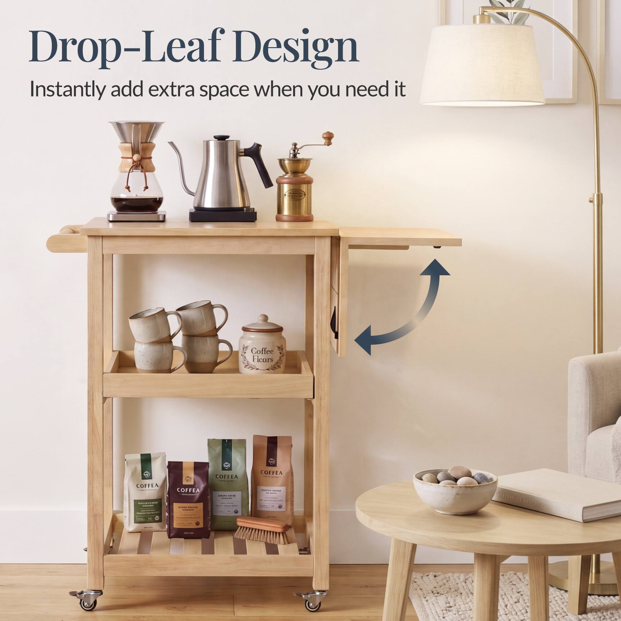 Drop-Leaf Design  
Instantly add extra space when you need it