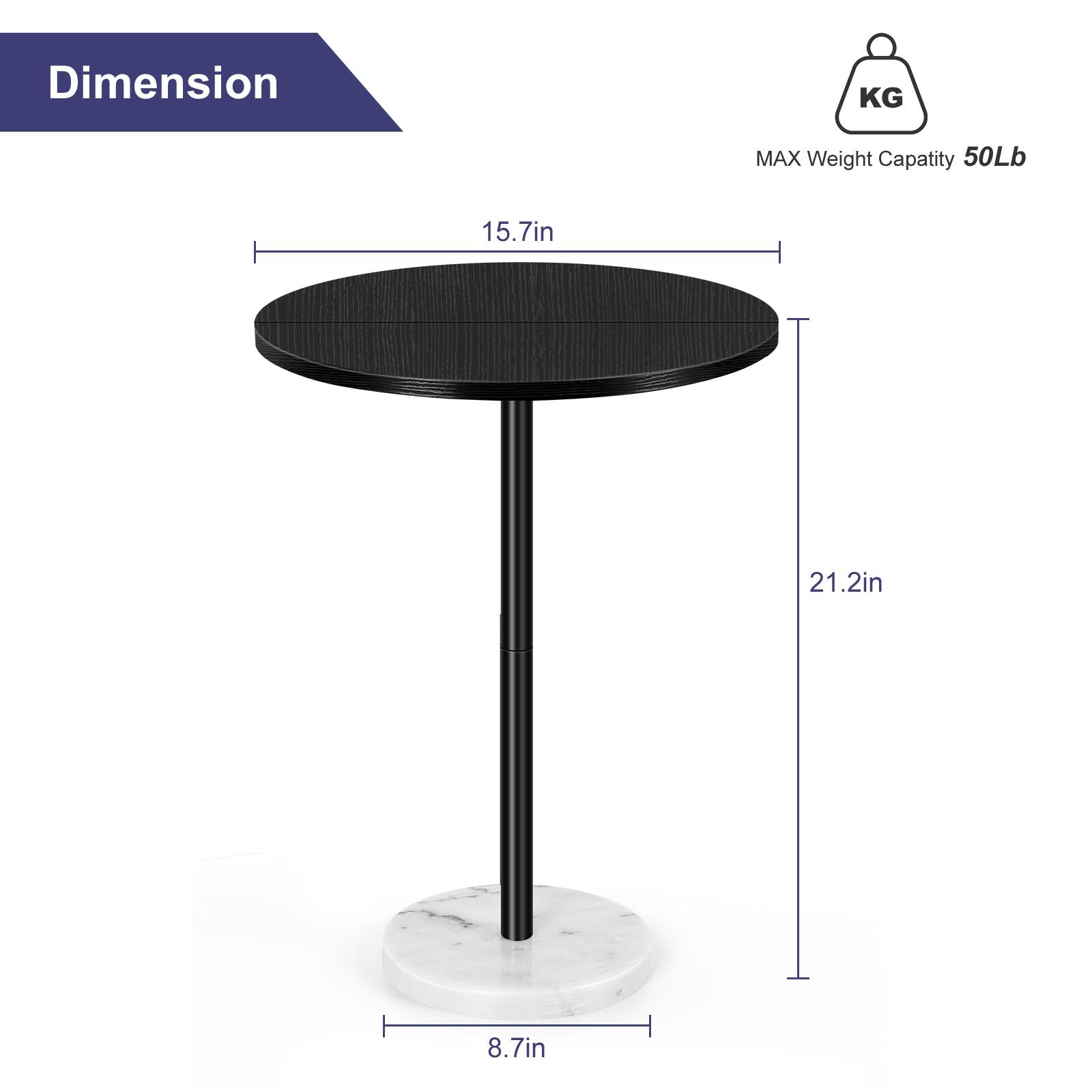 Dimension  
KG  
MAX Weight Capacity 50Lb  
15.7in  
21.2in  
8.7in