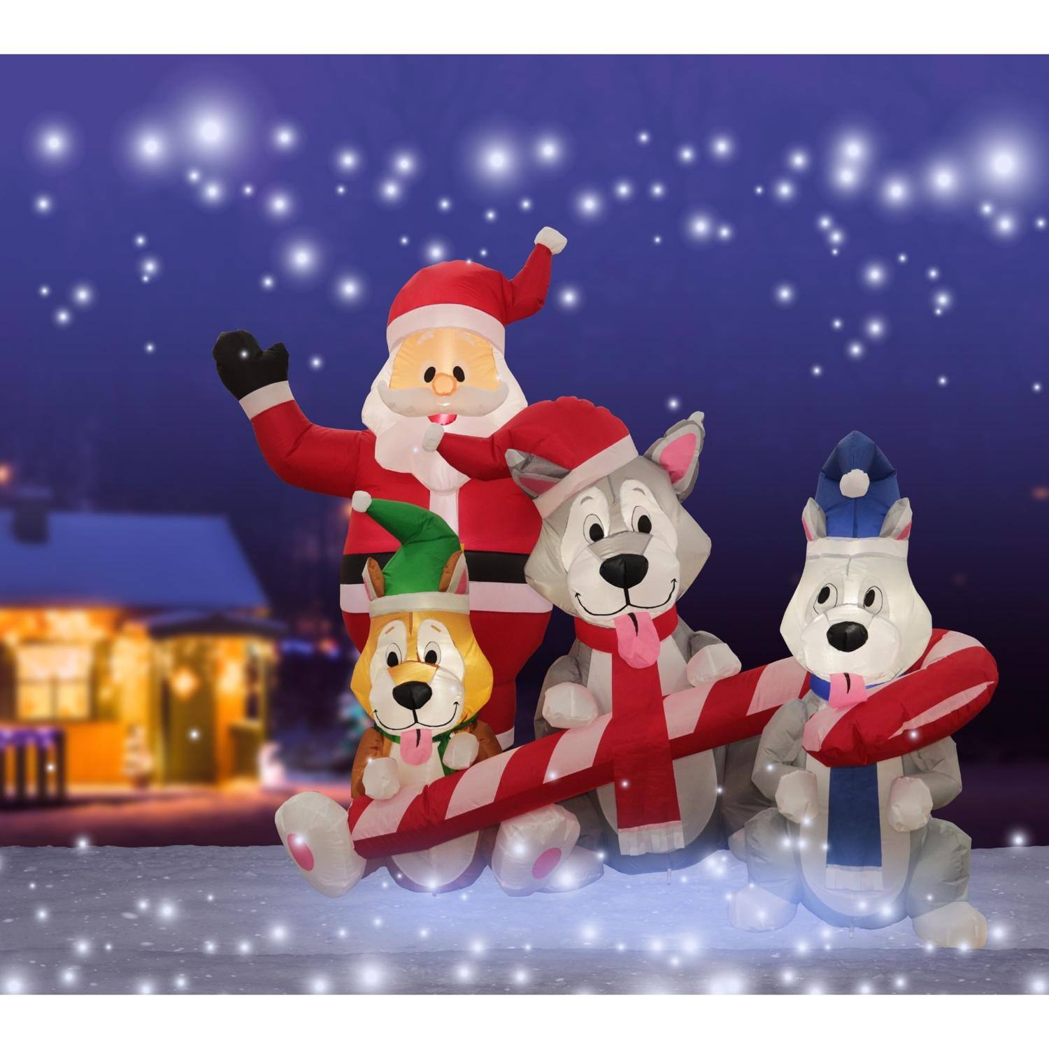 Angle. Celebrations - Celebrations Santa With Dogs 6 ft. Inflatable - Multicolored.