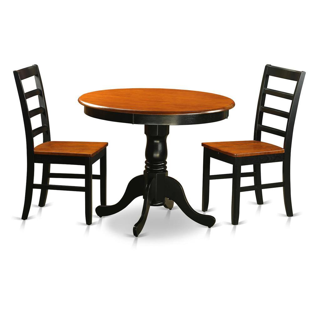 Front. East West Furniture - Dining furniture set - 3 Pcs with 2 Wooden Chairs in Black and Cherry - Black & Cherry.