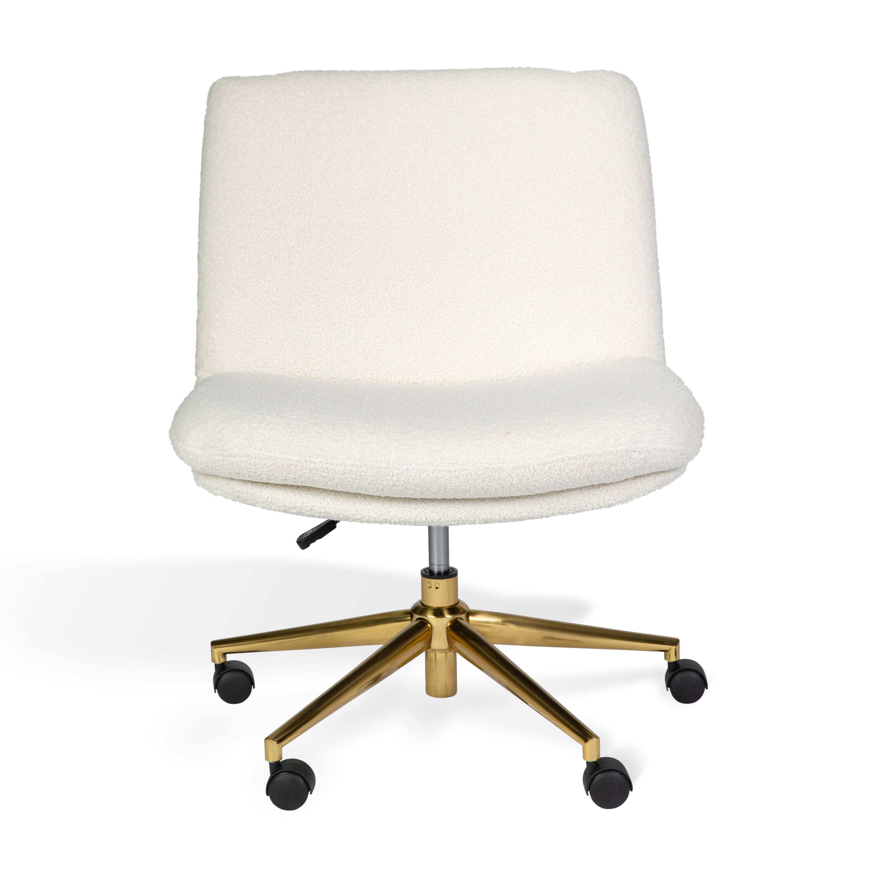 Alt View 10. Martha Stewart - Eloise Upholstered Swivel Home Office Chair with Wide Seat - White Boucle/Polished Brass Frame.