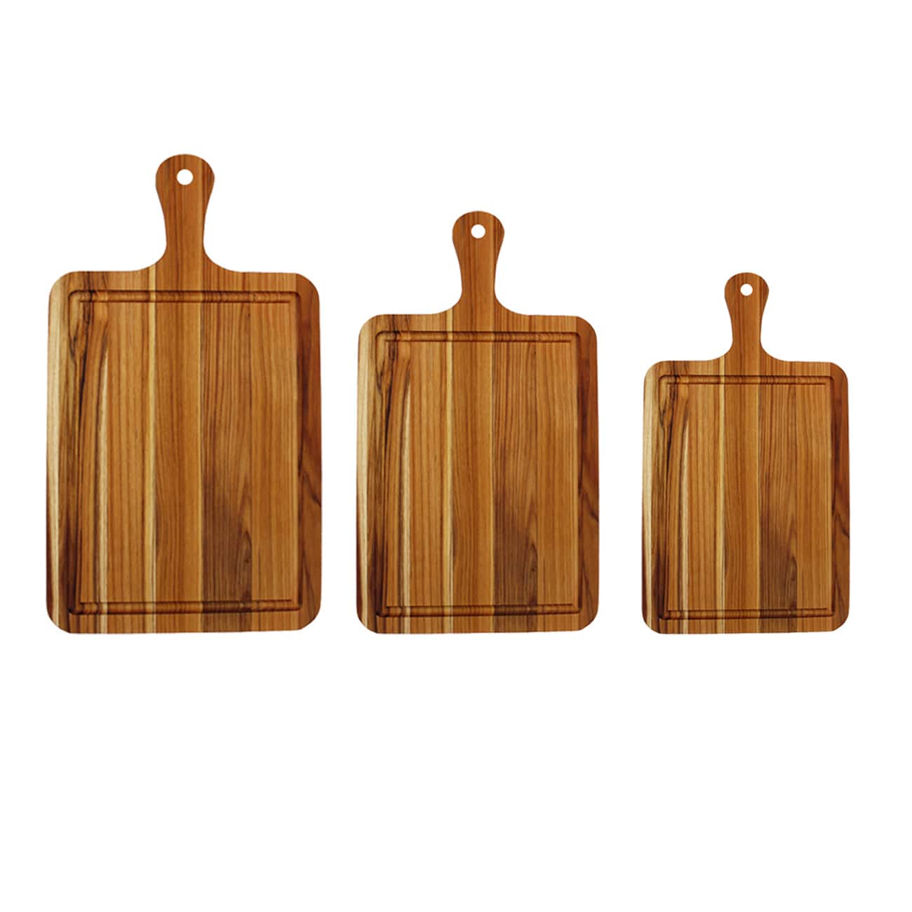 EcoDecors - 3 Piece Teak Cutting Board Set with Handle & Juice Groove - Natural Edge Grain Teak