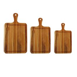 EcoDecors - 3 Piece Teak Cutting Board Set with Handle & Juice Groove - Natural Edge Grain Teak