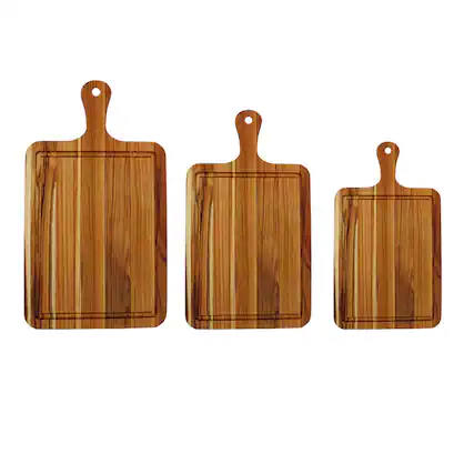Front. EcoDecors - EcoDecors 3 Piece Teak Cutting Board Set with Handle & Juice Groove - Natural Edge Grain Teak.