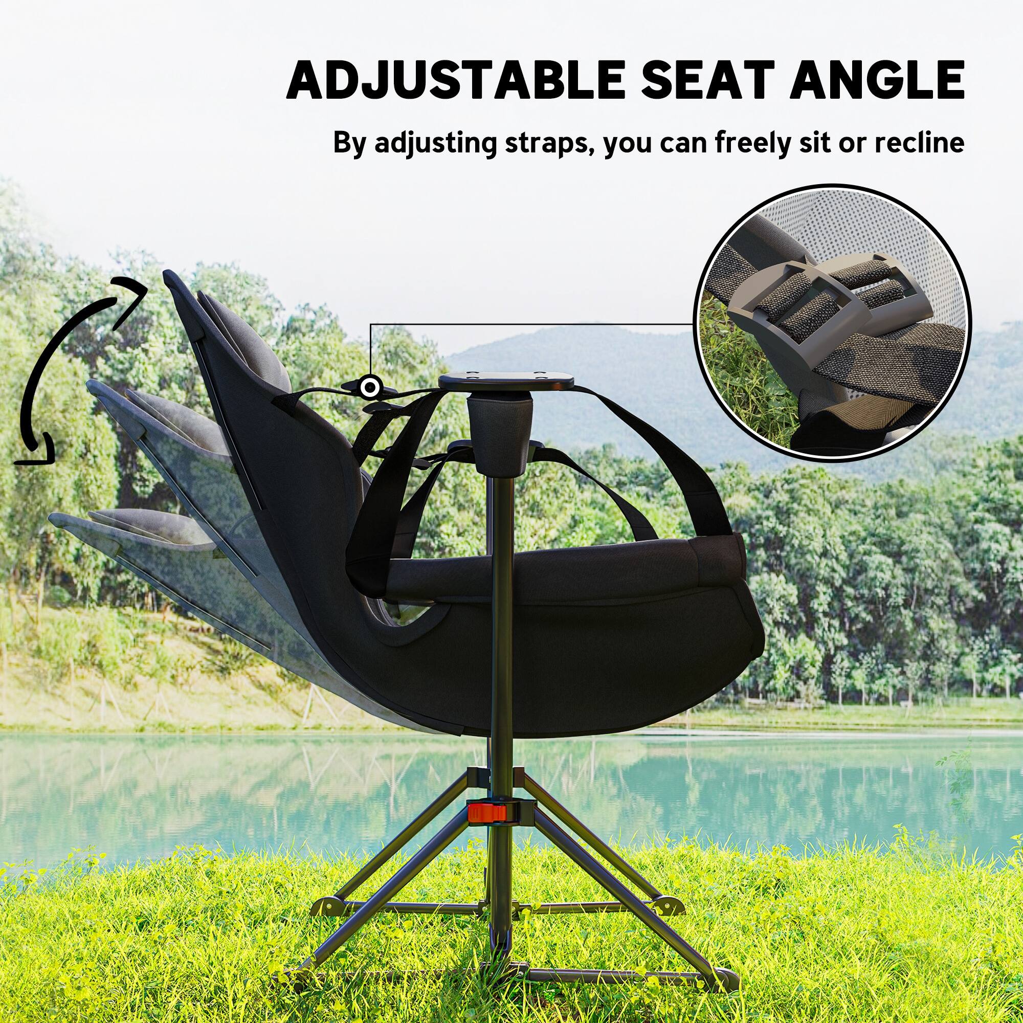 ADJUSTABLE SEAT ANGLE
By adjusting straps, you can freely sit or recline