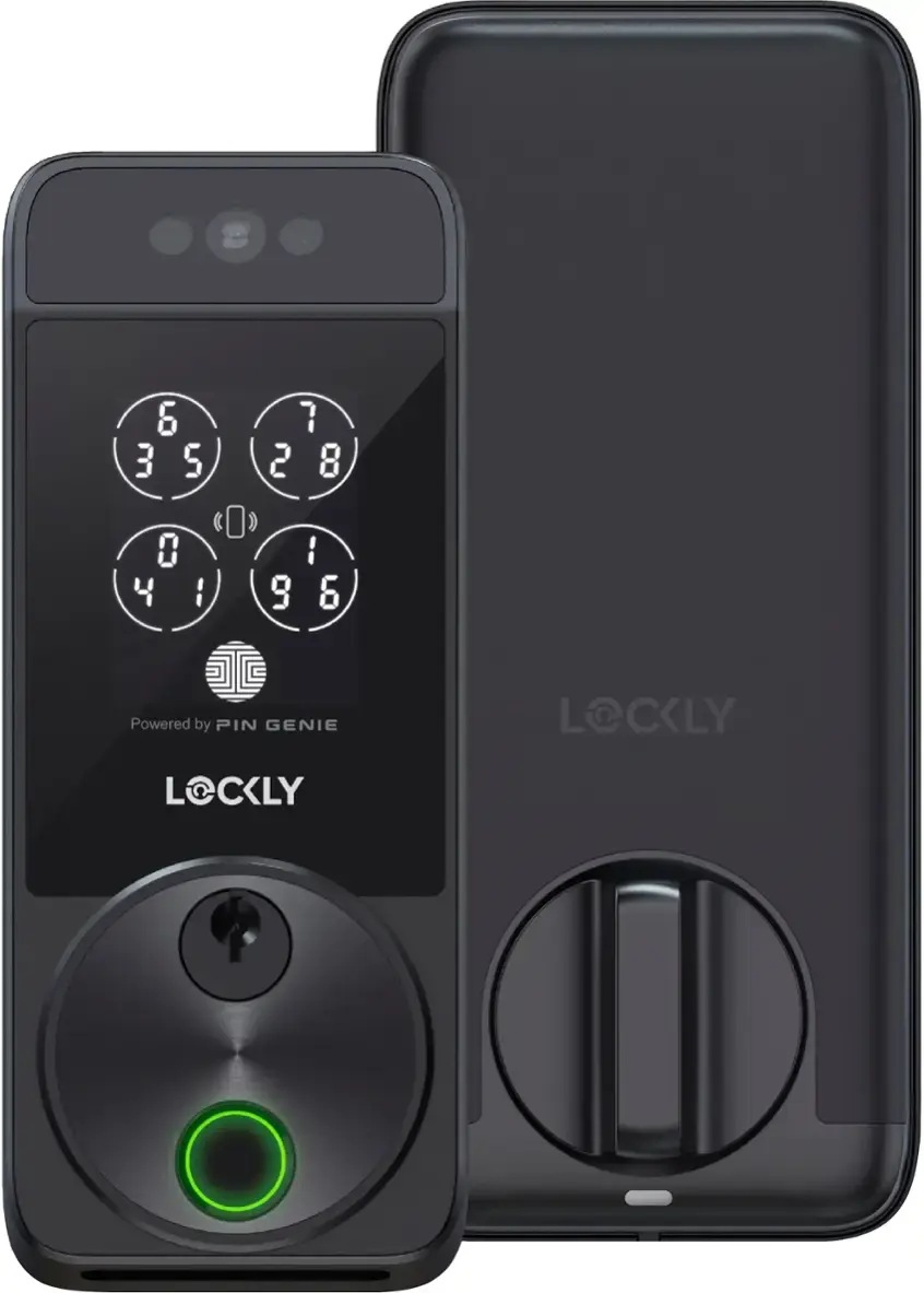 The text on the image reads: "6 7 3 5 2 8 0) ) 0 : 4 : 9 & Powered by PIN GENIE LOCKLY LOCKLY". The correct text should be: "6 7 3 5 2 8 0) ) 0 : 4 : 9 & Powered by PIN GENIE LOCKLY LOCKLY".