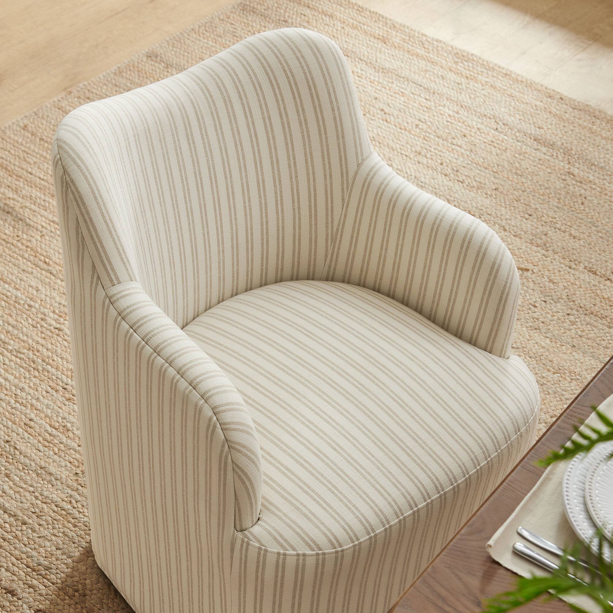 Alt View 1. Modway - Cordelle Linen Blend Swivel Dining Chair by Modway - Oatmeal Stripe.