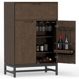 Simpli Home - Banting SOLID HARDWOOD Modern Industrial 32 inch Wide Bar Cabinet - Walnut Brown