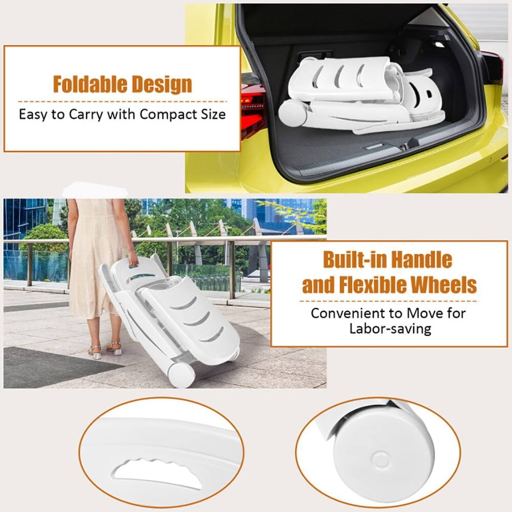 Foldable Design  
Easy to Carry with Compact Size  

Built-in Handle and Flexible Wheels  
Convenient to Move for Labor-saving