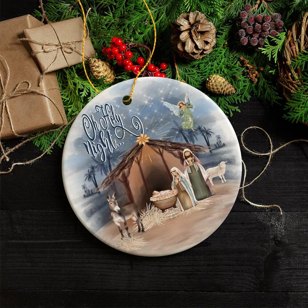 Back. OrnamentallyYou - Oh Holy Night Nativity Religious Christmas Ornament Birth of Jesus Decoration - Multi-colored.
