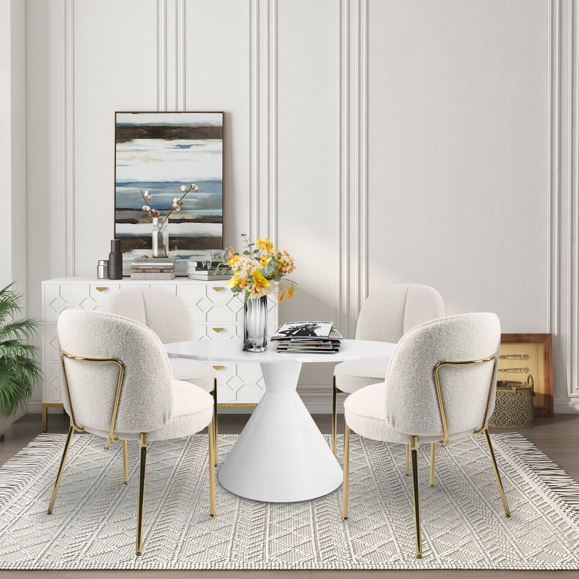 Alt View 5. Boyel Living - Teddy Fabric Dinning Chair in Greamy White with Adjustable Foot Nails (Set of 2) - Greamy White.