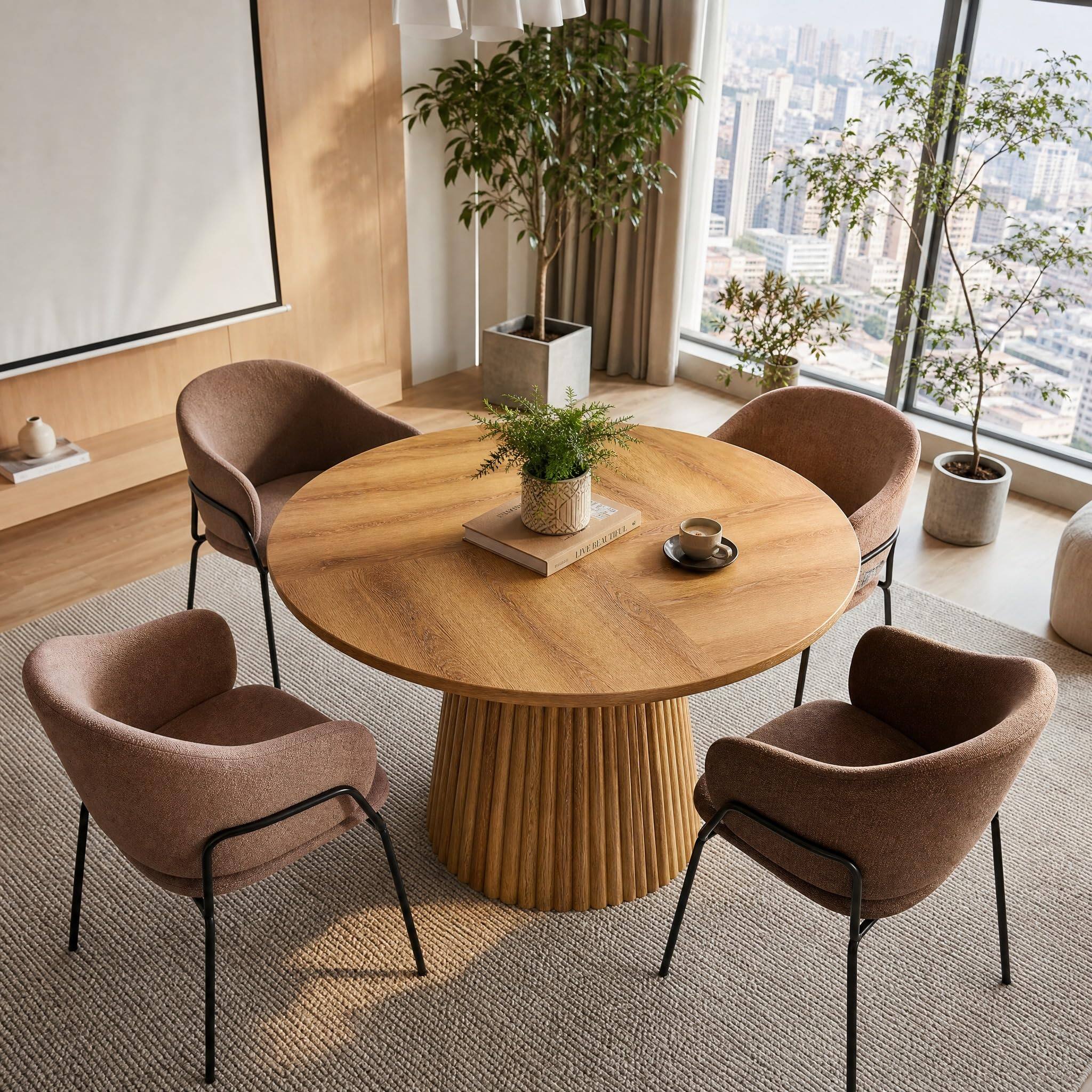 Left. Tribesigns - 47" Round Small Office Table with Thicken Tabletop for 4-6 - Brown.