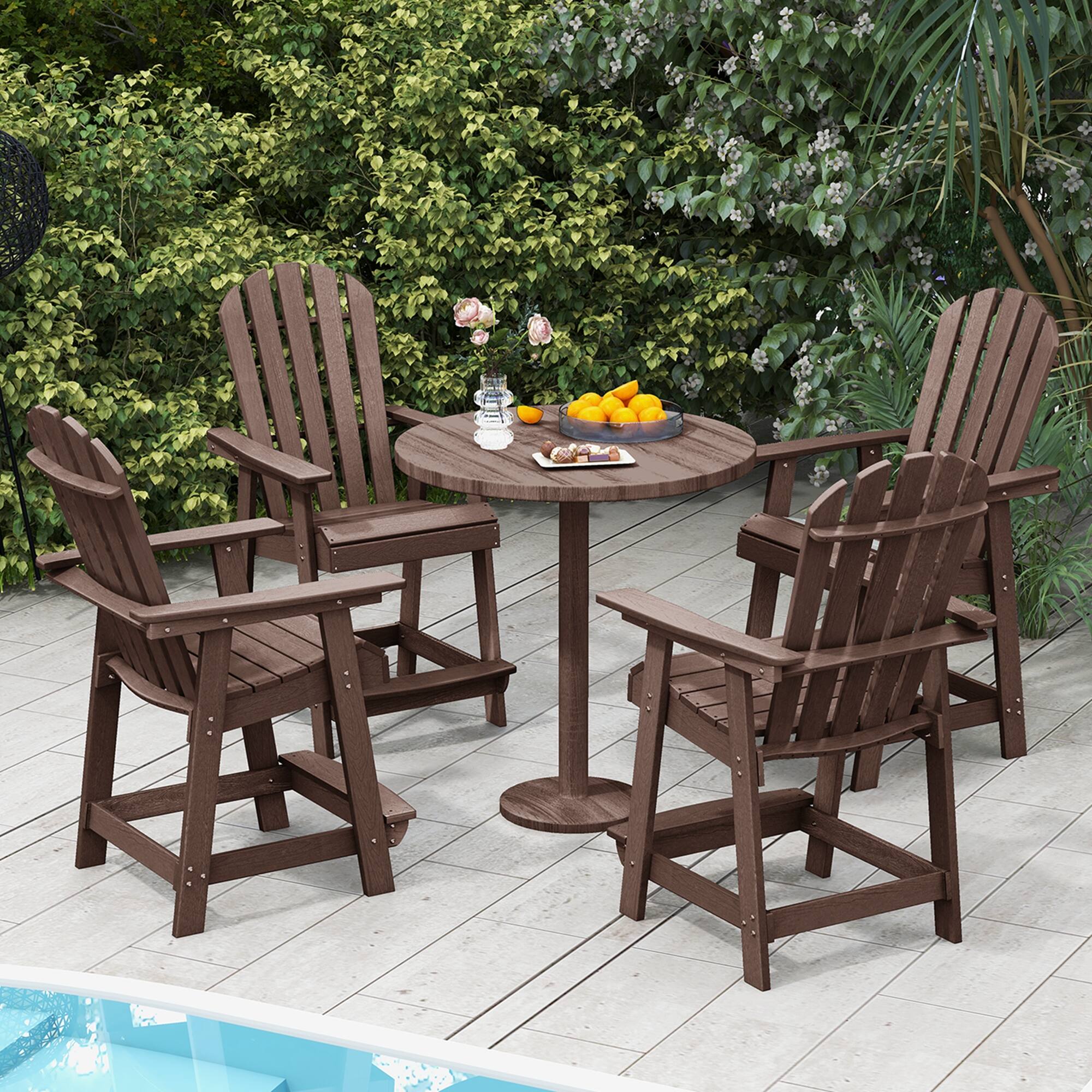 Alt View 3. Costway - 4 PCS Tall Bar Stool HDPE Patio Chair with Armrest Footrest Home Indoor Outdoor - Brown.