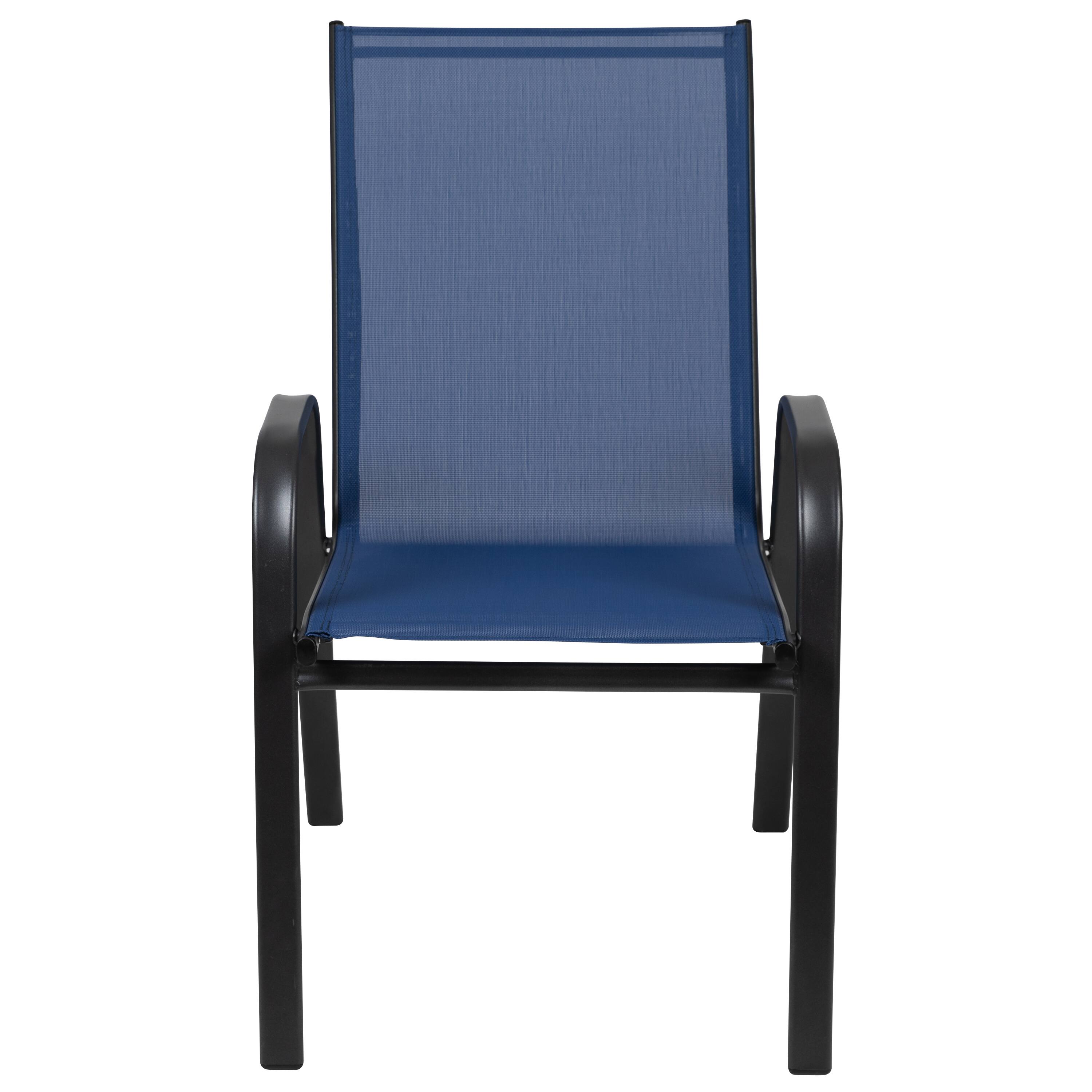 Alt View 8. Emma + Oliver - 4 Pack Outdoor Stack Chair with Flex Comfort Material - Patio Stack Chair - Navy.