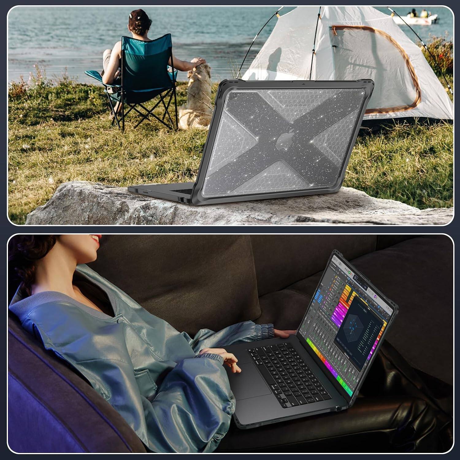 Alt View 2. Fintie - Rugged Case for MacBook Air 15 Inch A3448 A3241 A3114 A2941 (2023 2024 2025 2026 Release) Heavy Duty Hard Shell Cover - Glittering Clear.