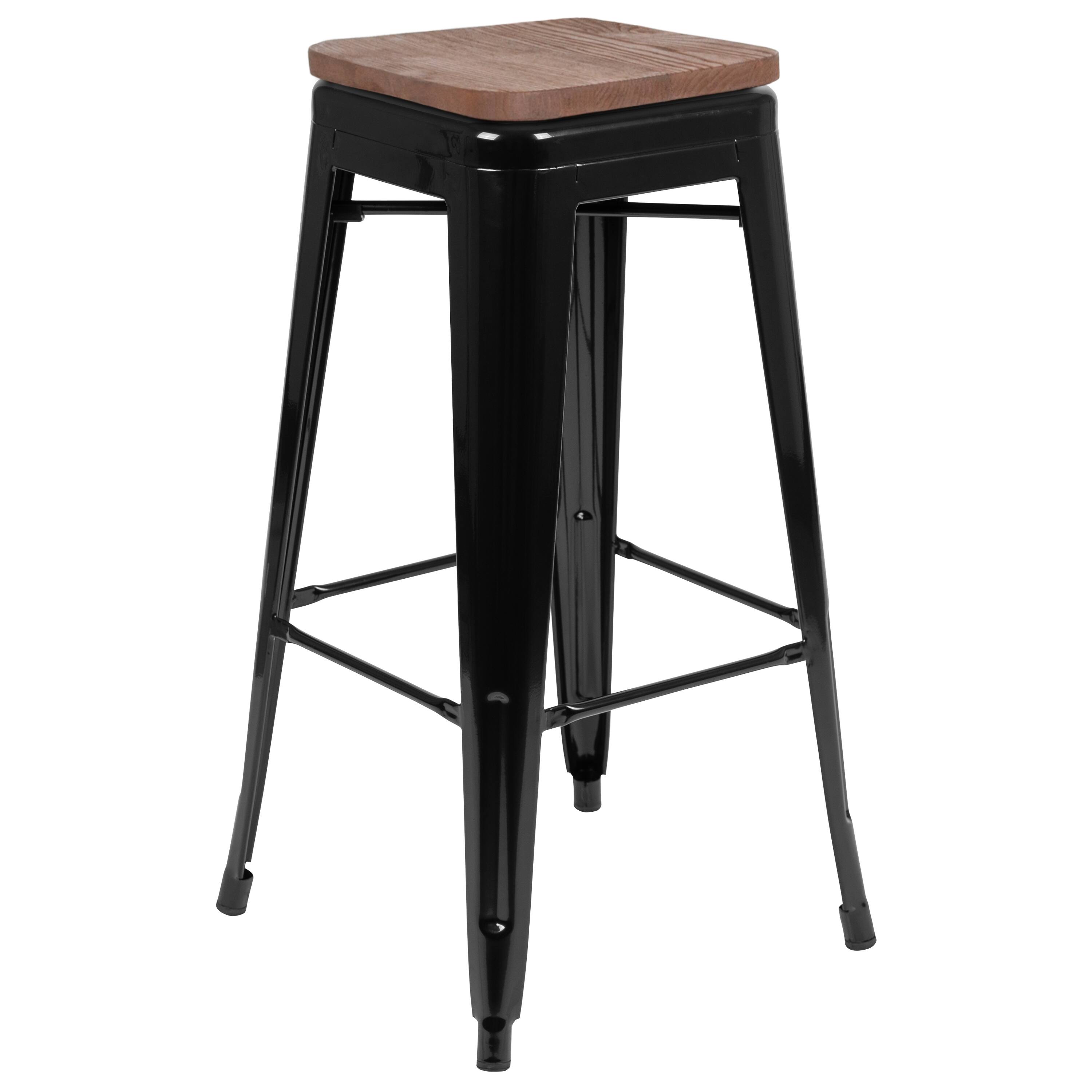 Alt View 15. Alamont Home - 30" High Metal Indoor Bar Stool with Wood Seat - Stackable Set of 4 - Black.