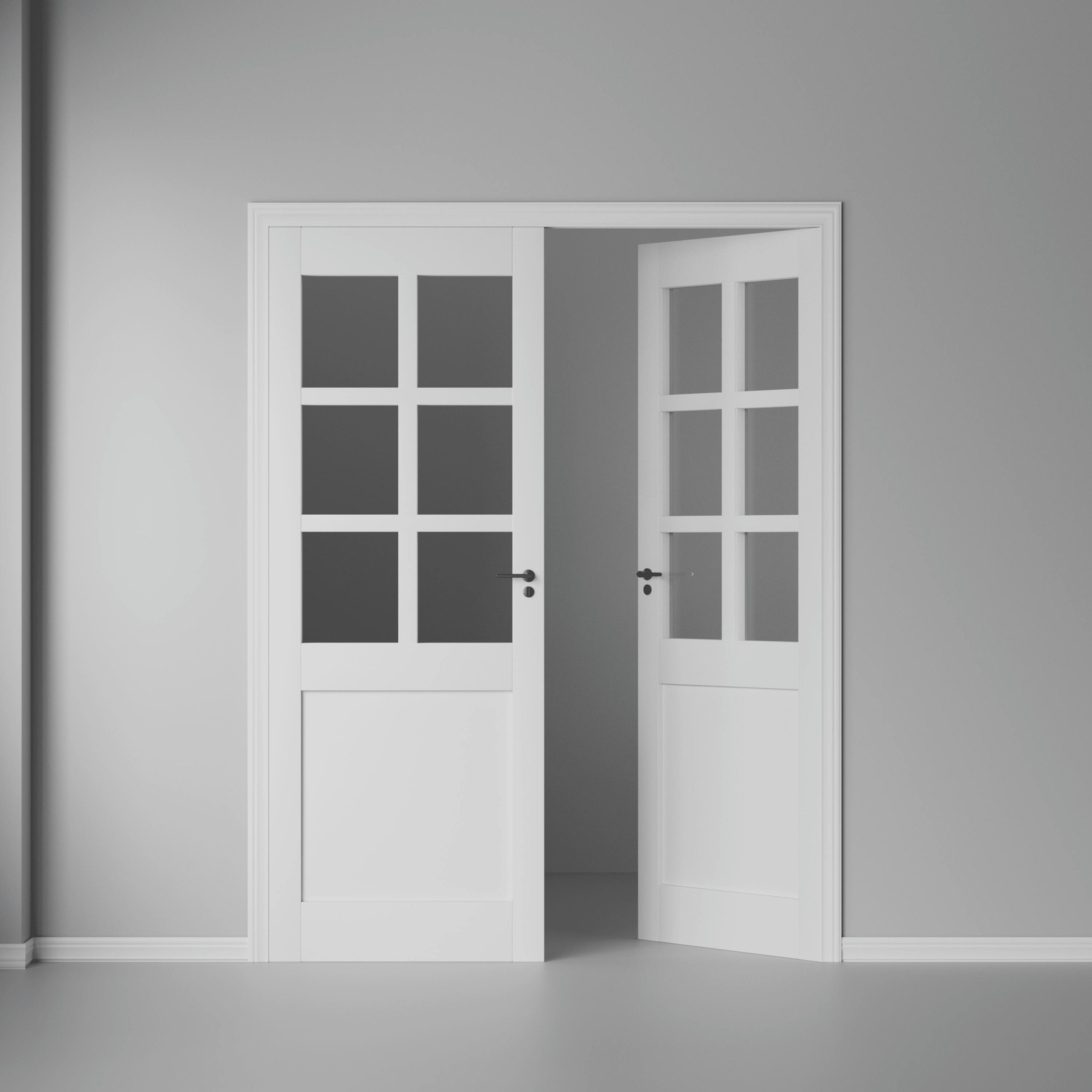 Left. Mirfee - Interior Transparent Glass French Doors, Classic Style - White.