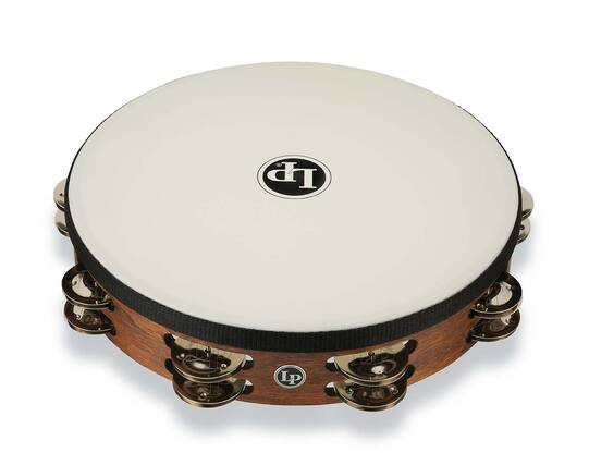 Front. Latin Percussion - Worship 10 Double Row Tambourine with Steel Jingles, Synthetic Head and Lightweight Wood Shell.