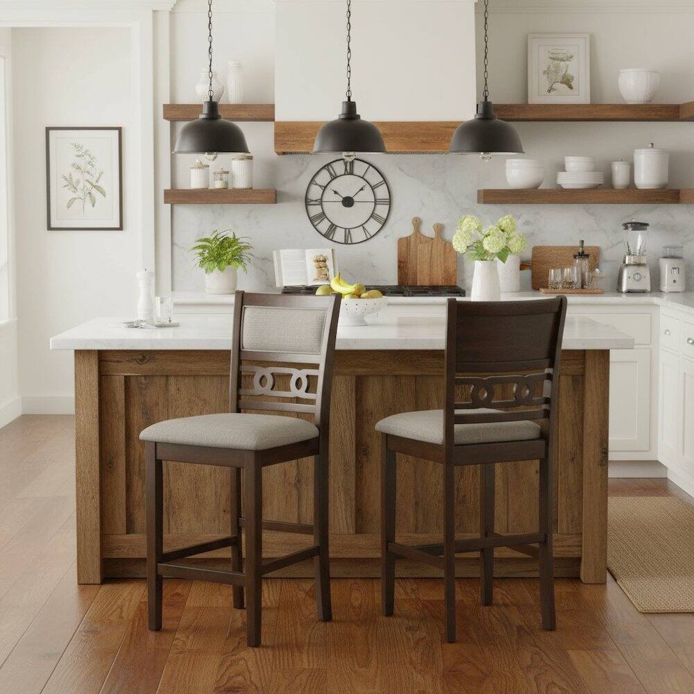 Alt View 2. FurniFact - Solid Wood Counter Chairs Set of 2 Cherry Brown - Cherry.