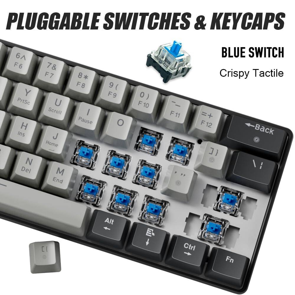 PLUGGABLE SWITCHES & KEYCAPS

BLUE SWITCH
Crispy Tactile

6 F6 Y PrtSc H Ins N Del
7 F7 U Scroll J Home M End
8 F8 I Pause
9 F9 O
0 F10 F11 BLUE SWITCH Crispy Tactile
F12 Back
Alt E
Ctrl Fn