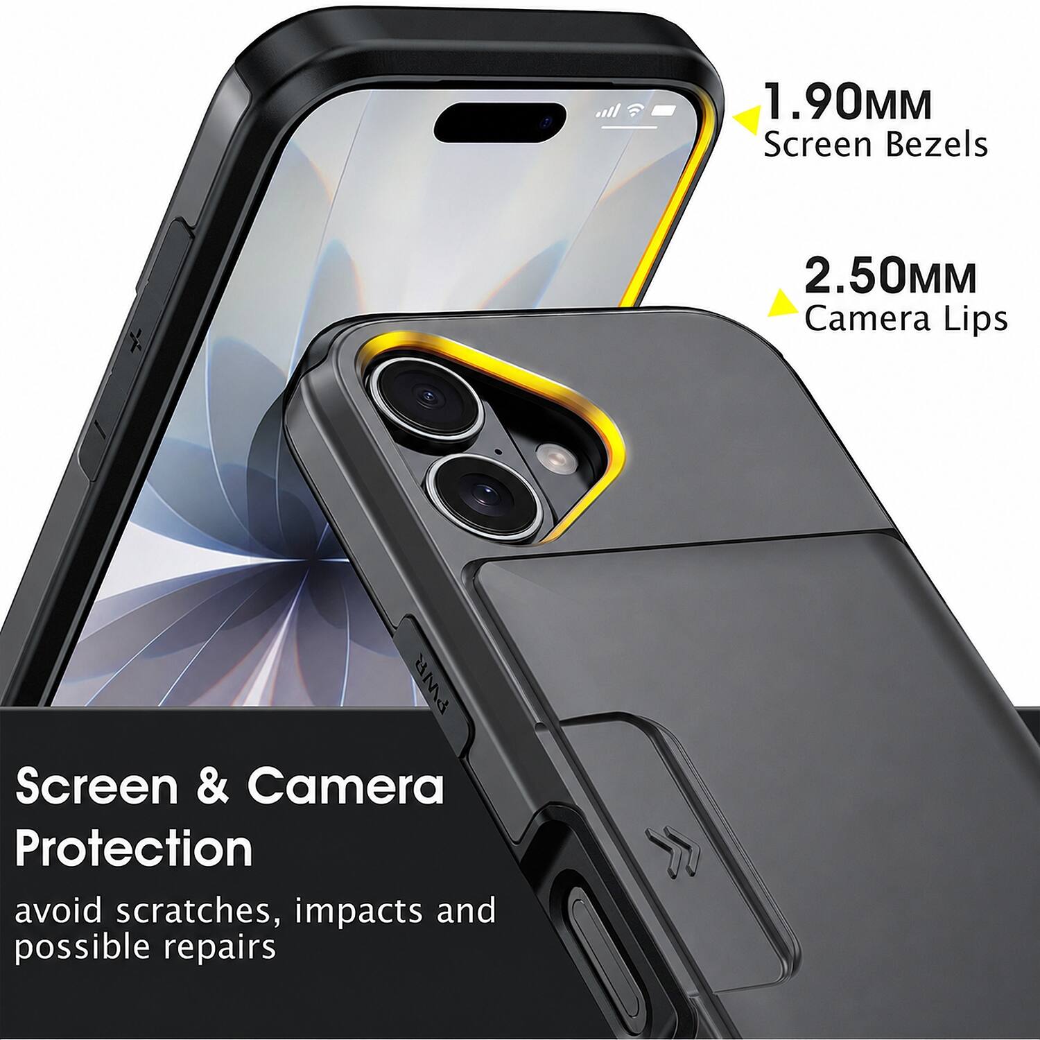 1.90MM Screen Bezels  
2.50MM Camera Lips  
Screen & Camera Protection  
avoid scratches, impacts and possible repairs