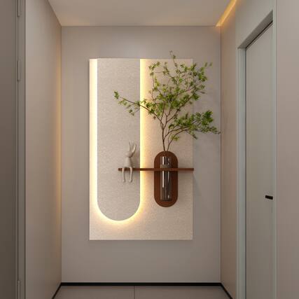 Front. GOODSILO - Adjustable LED Sandstone Wall Decor with Simulated Plants and Glass Vase for Living Room and Bedroom - Light Coffee.