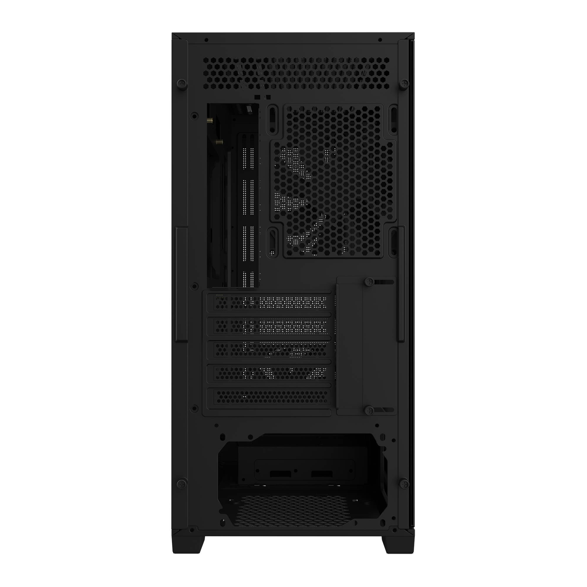 Back. GIGABYTE - C102 GLASS - mATX Mid Tower PC Gaming Case, Tempered Glass, PSU Shroud, 2x 120mm Fans (GB-C102G) - Black.