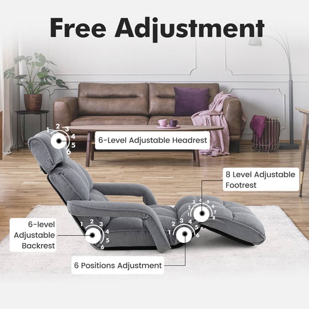 Free Adjustment

- 6-Level Adjustable Headrest
- 8 Level Adjustable Footrest
- 6-level Adjustable Backrest
- 6 Positions Adjustment