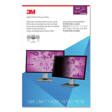 3M High Clarity Privacy Filter
- Filtre de confidentialité haute clarté
- Filtro de privacidad de alta claridad
- Filtro de privacidade de alta claridade
- Hoher klarsichtschutz
- Hoge duidelijkheid privacy filter
- 高清度隱私過濾器
- 高清度隱私過濾器
- 高清度隱私過濾器
24.0" 11.8" 29.9" 53.2" HC240W98
CONT. / INH.** 1 FILTER / FILTRE / **FILTRO