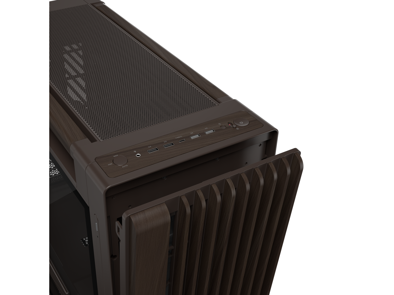 Alt View 9. ASUS - ASUS ProArt PA602 Wood Edition E-ATX Case, Tempered Glass, 440mm GPU Support, 420mm Radiator, 1x140mm + 2x200mm Fans - Retro Brown.