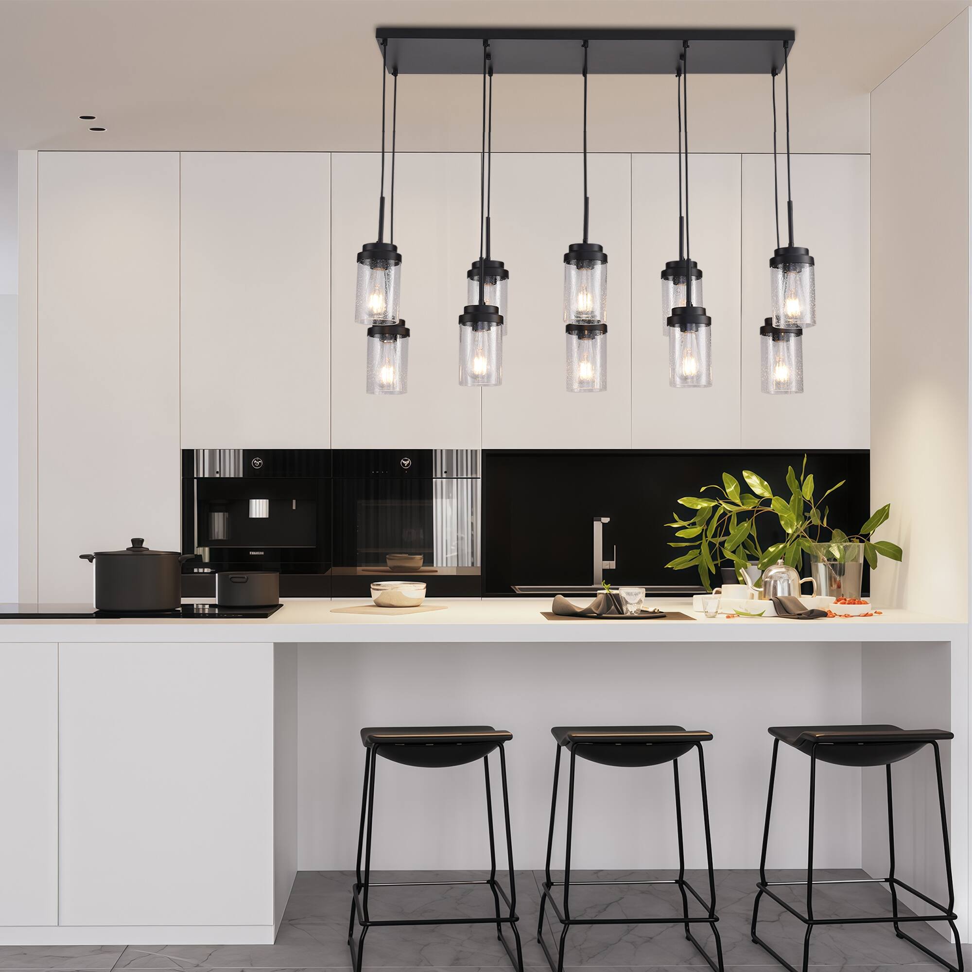 Angle. RYHNUYNE - 10 Lights Kitchen Island Lighting, Modern Black Linear Chandelier, Dining Room Light Fixture for Kitchen Bar - Black.