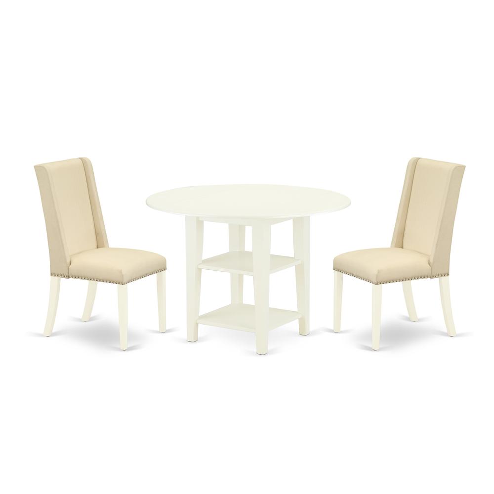 Back. East West Furniture - Dining Room Set Linen White - Brown.