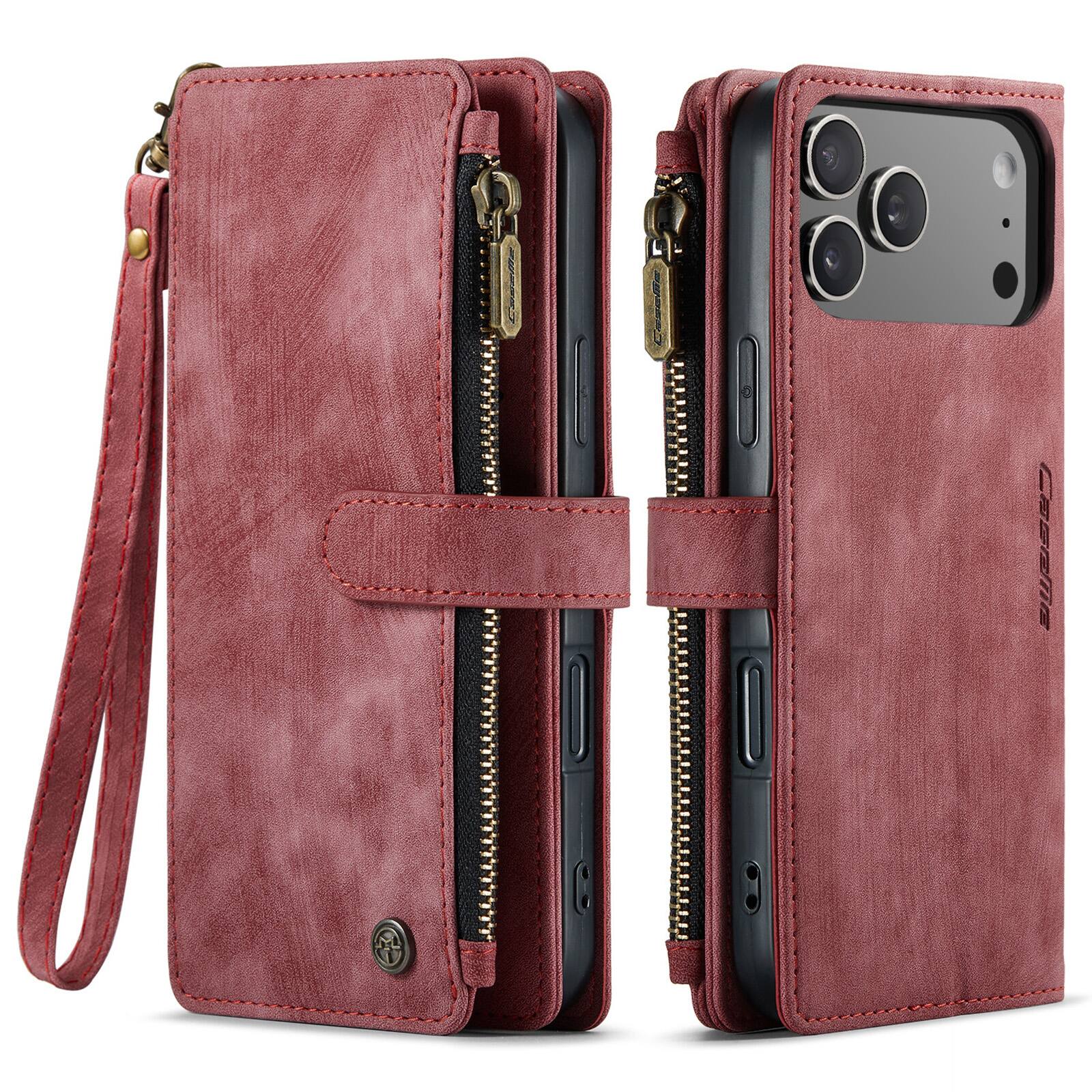 Alt View 4. UUCOVER - Wallet Case for Apple iPhone 17 Pro Max with Zipper Pocket, Card Cash Holder and Wrist Strap, Magnetic Flip Stand Cover - Red.