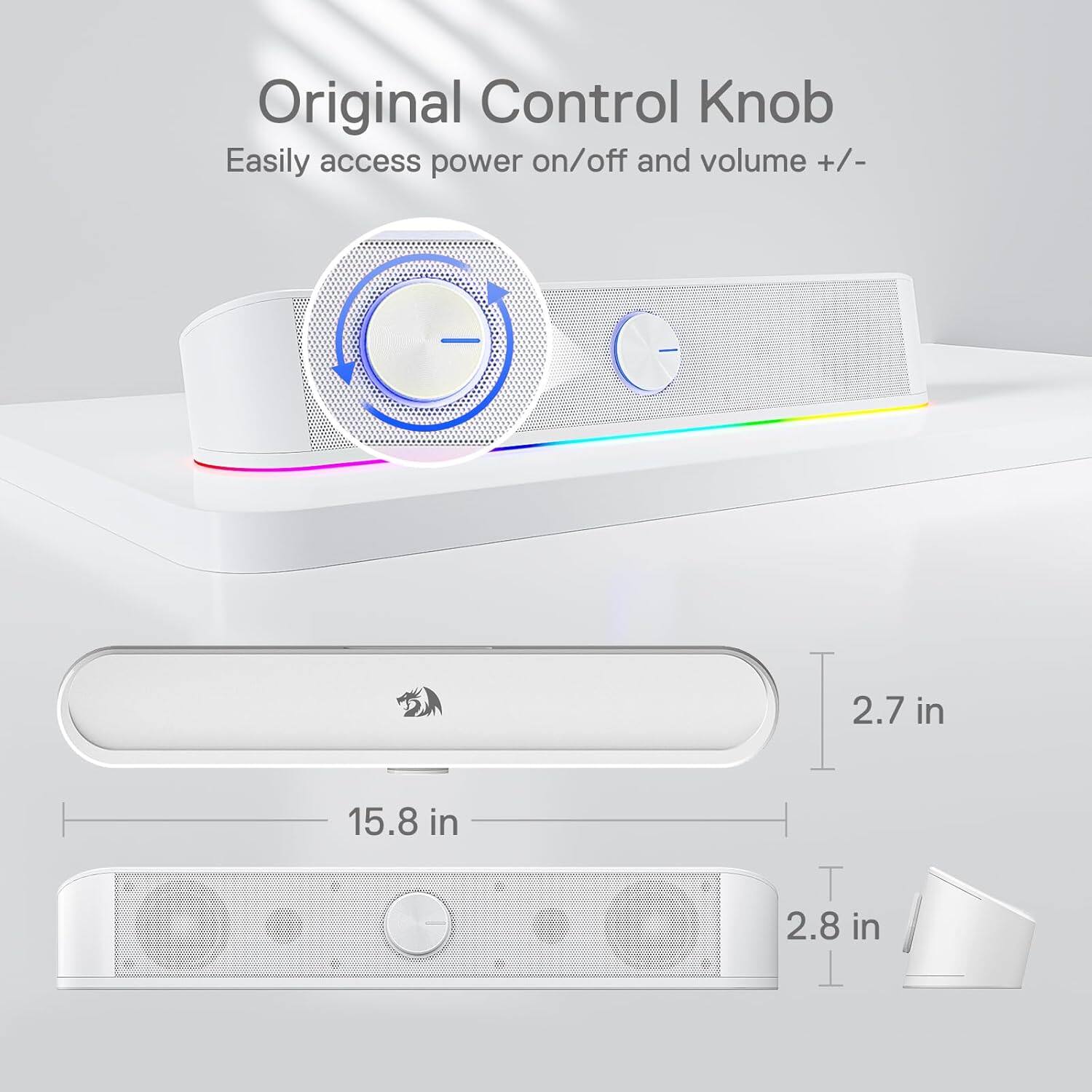 Original Control Knob  
Easily access power on/off and volume +/-  

2.7 in  
15.8 in  
2.8 in