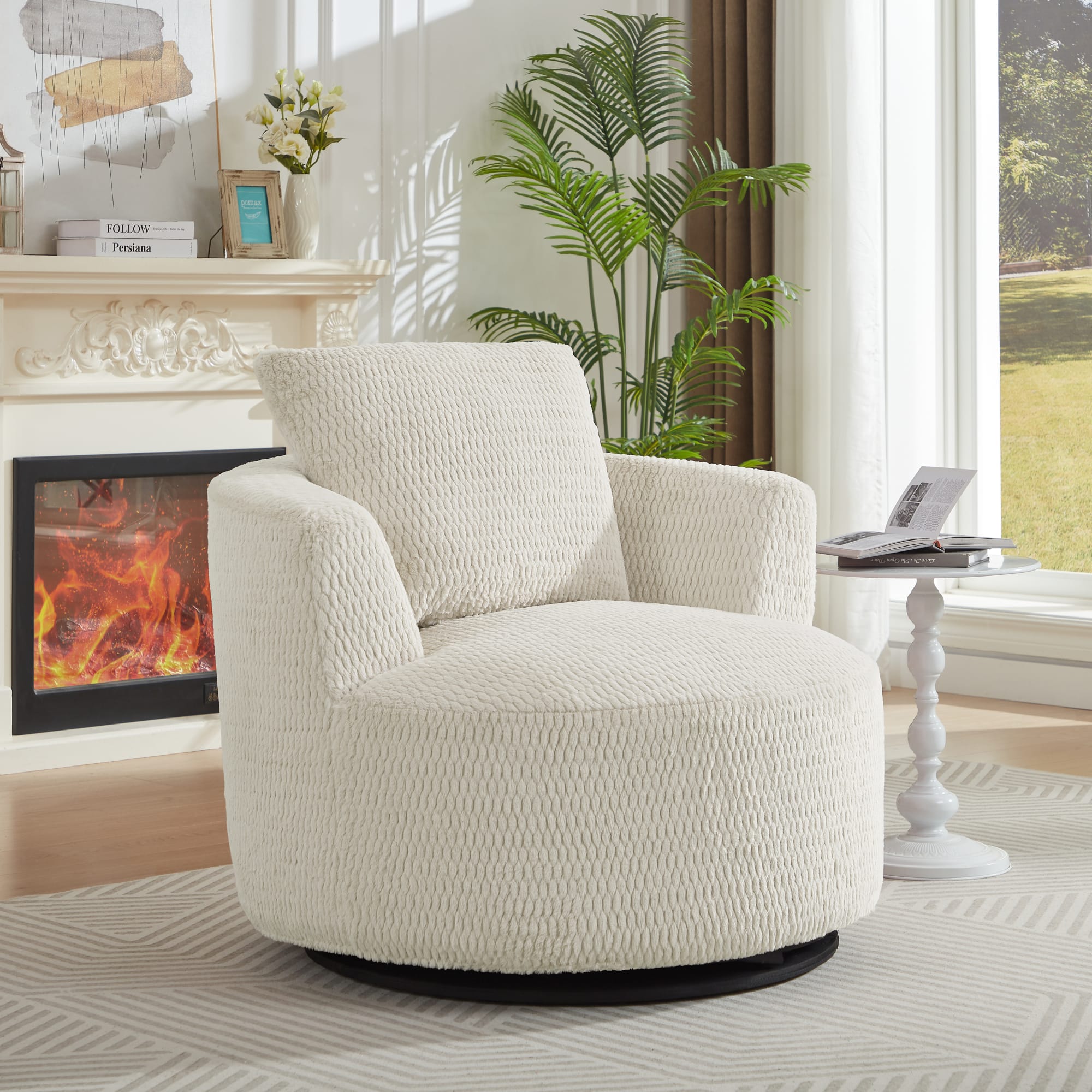 GOODSILO - Modern 360-Degree Swivel Accent Chair with Plush Comfort and Sturdy Base for Living Spaces - Cream