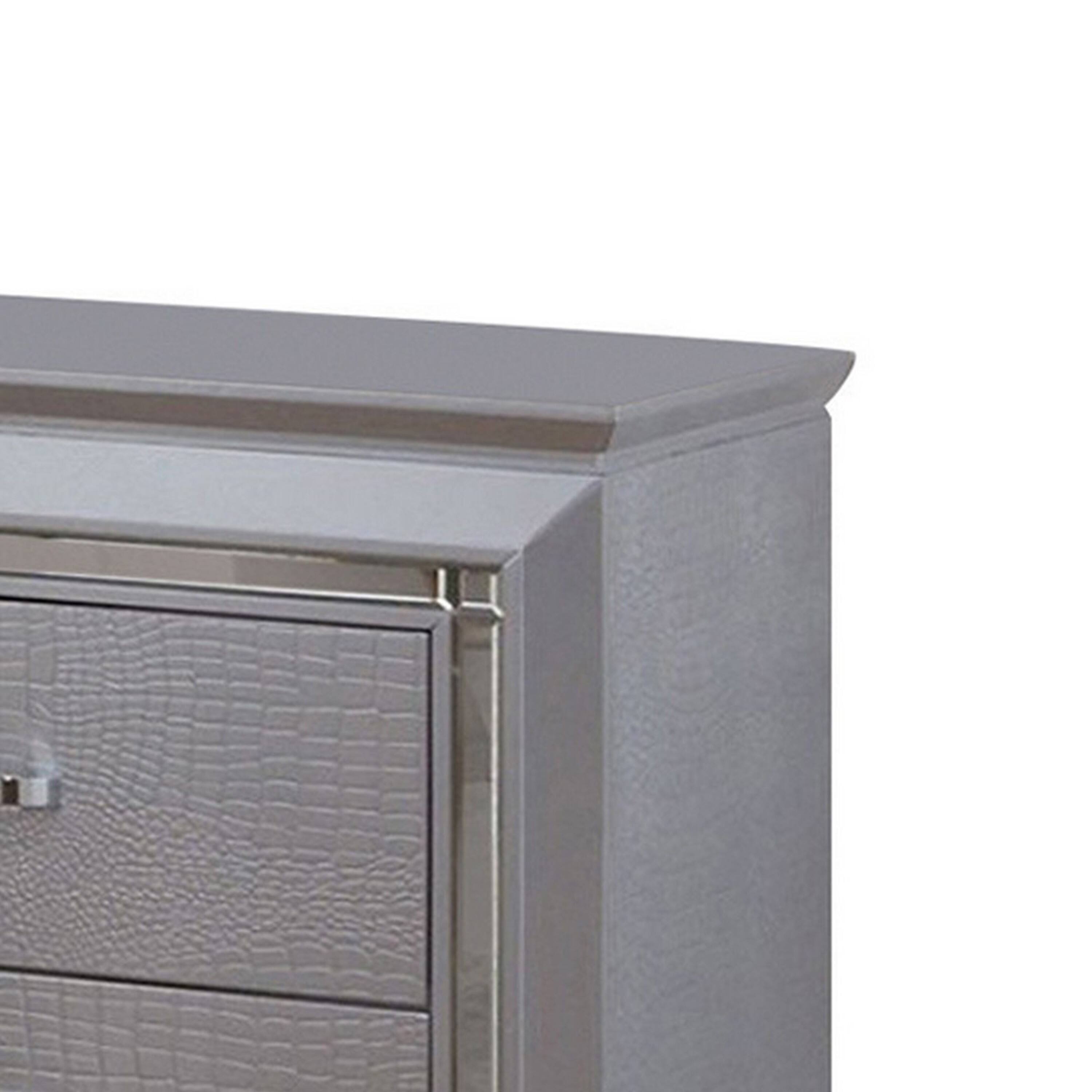Alt View 2. Manhattan Lane - 2 Drawer Wooden Nightstand with Embossed Textured Details - Gray.