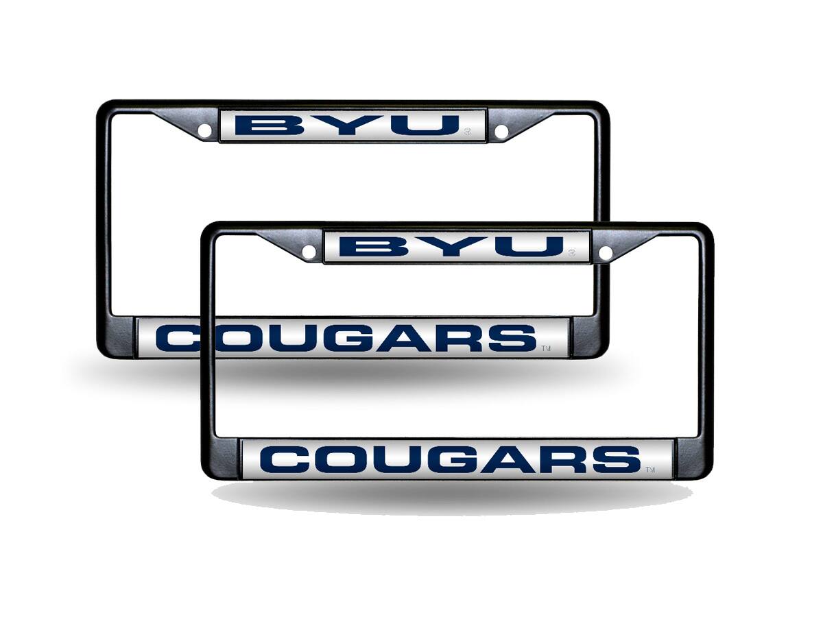 Brigham Young BYU Cougars Black Metal (Set of 2) Laser Cut License Plate Frames