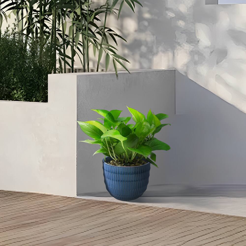 Alt View 1. Loheer - Loheer Ceramic Planter Set, Handmade Navy Blue Planter Set of 4 with Drainage, Textured Clay Indoor Outdoor Flower Pots.
