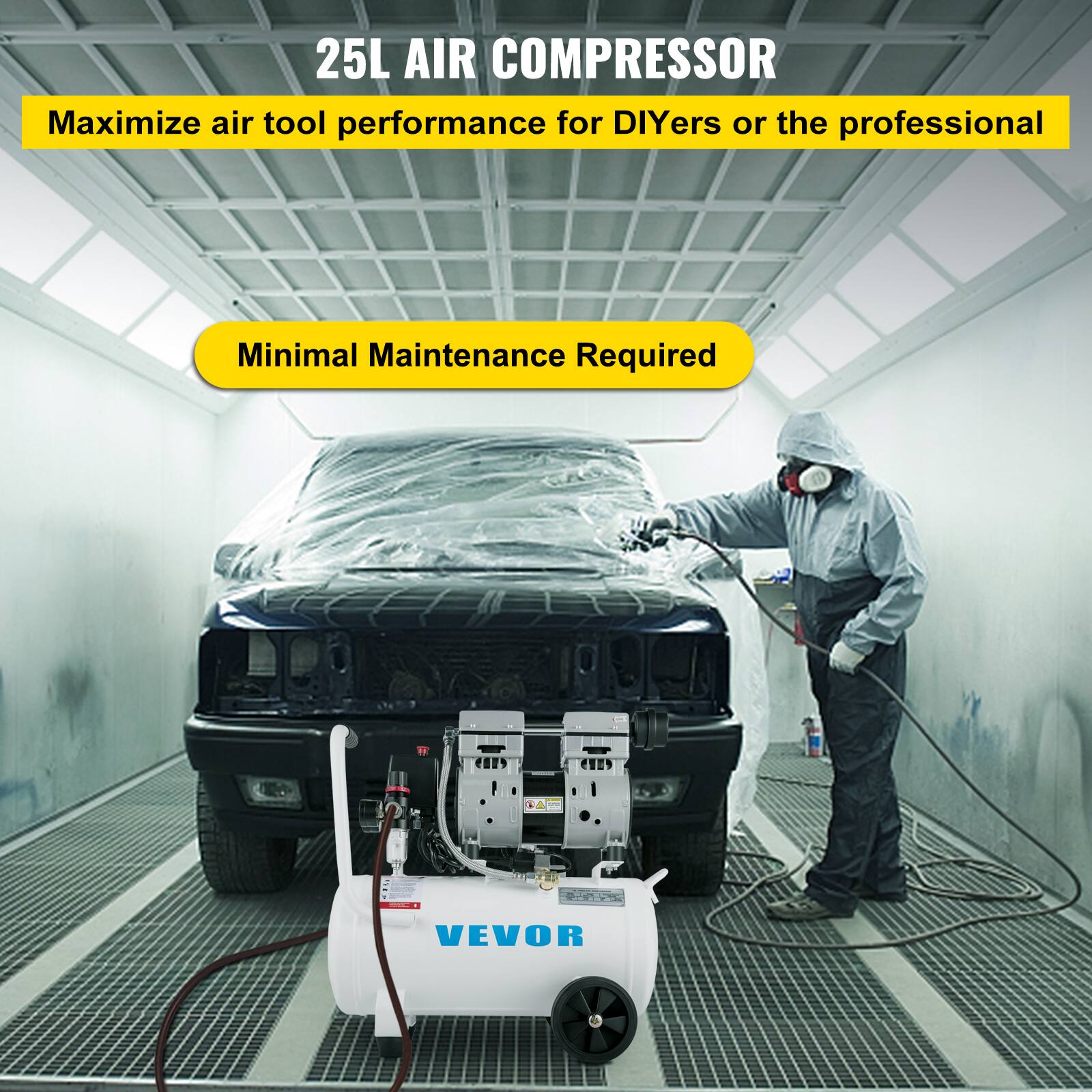 25L AIR COMPRESSOR  
Maximize air tool performance for DIYers or the professional  
Minimal Maintenance Required  
VEVOR