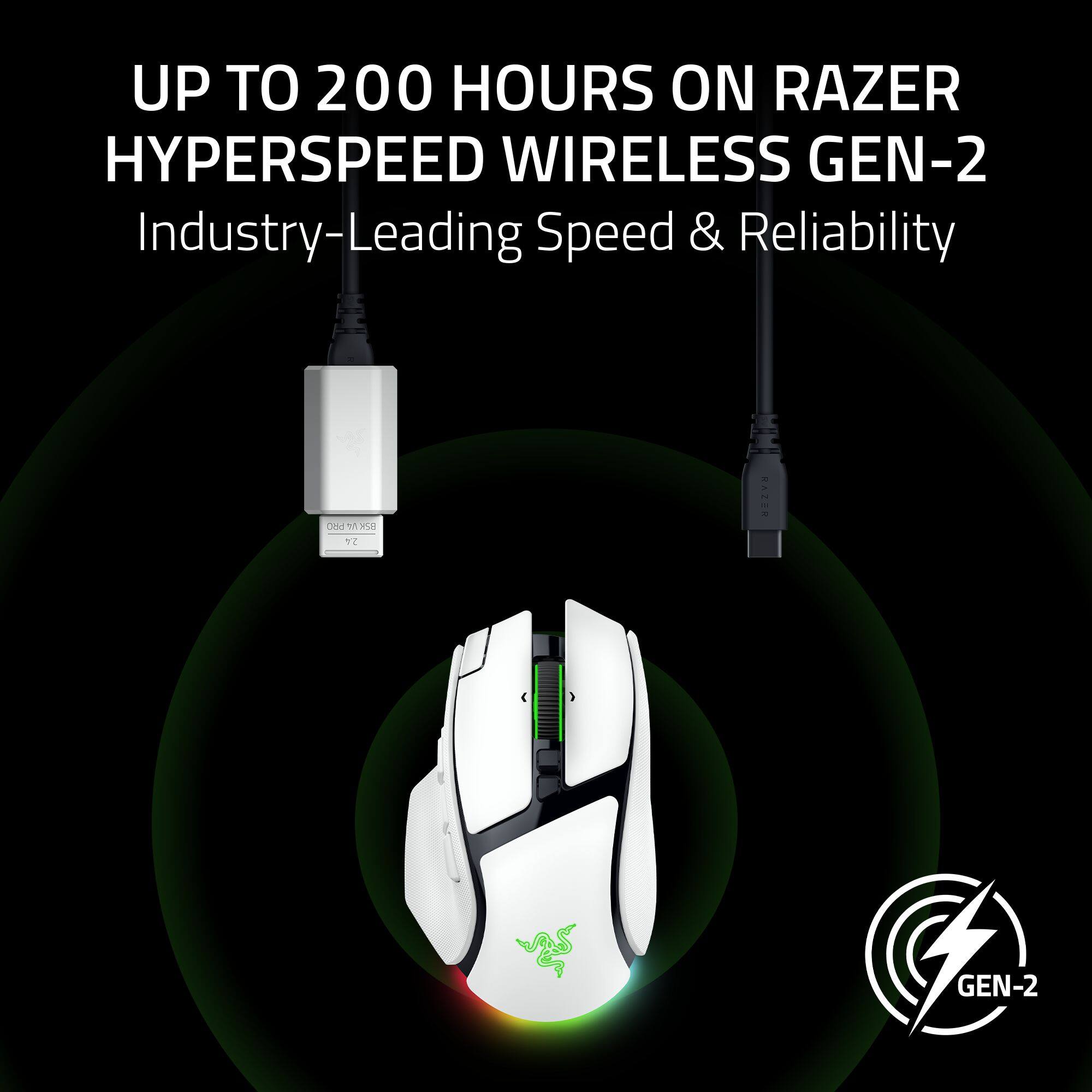 UP TO 200 HOURS ON RAZER HYPERSPEED WIRELESS GEN-2  
Industry-Leading Speed & Reliability