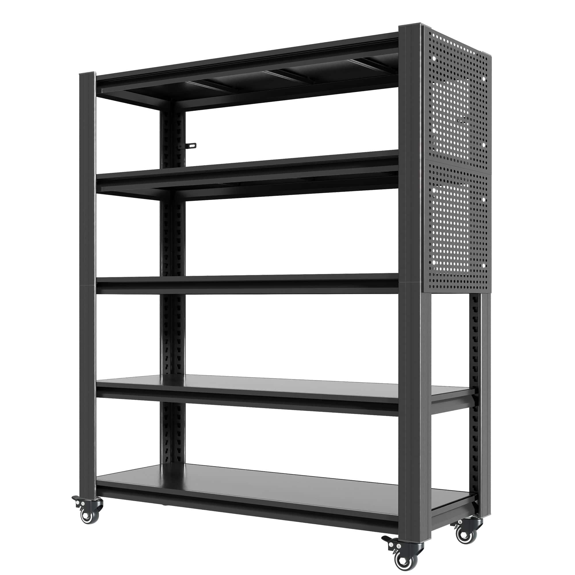 Lirago - 78"H Heavy Duty Metal Shelving Unit with Pegboard & Wheels 2000LB Capacity Freestanding Shelving for Garage - Black
