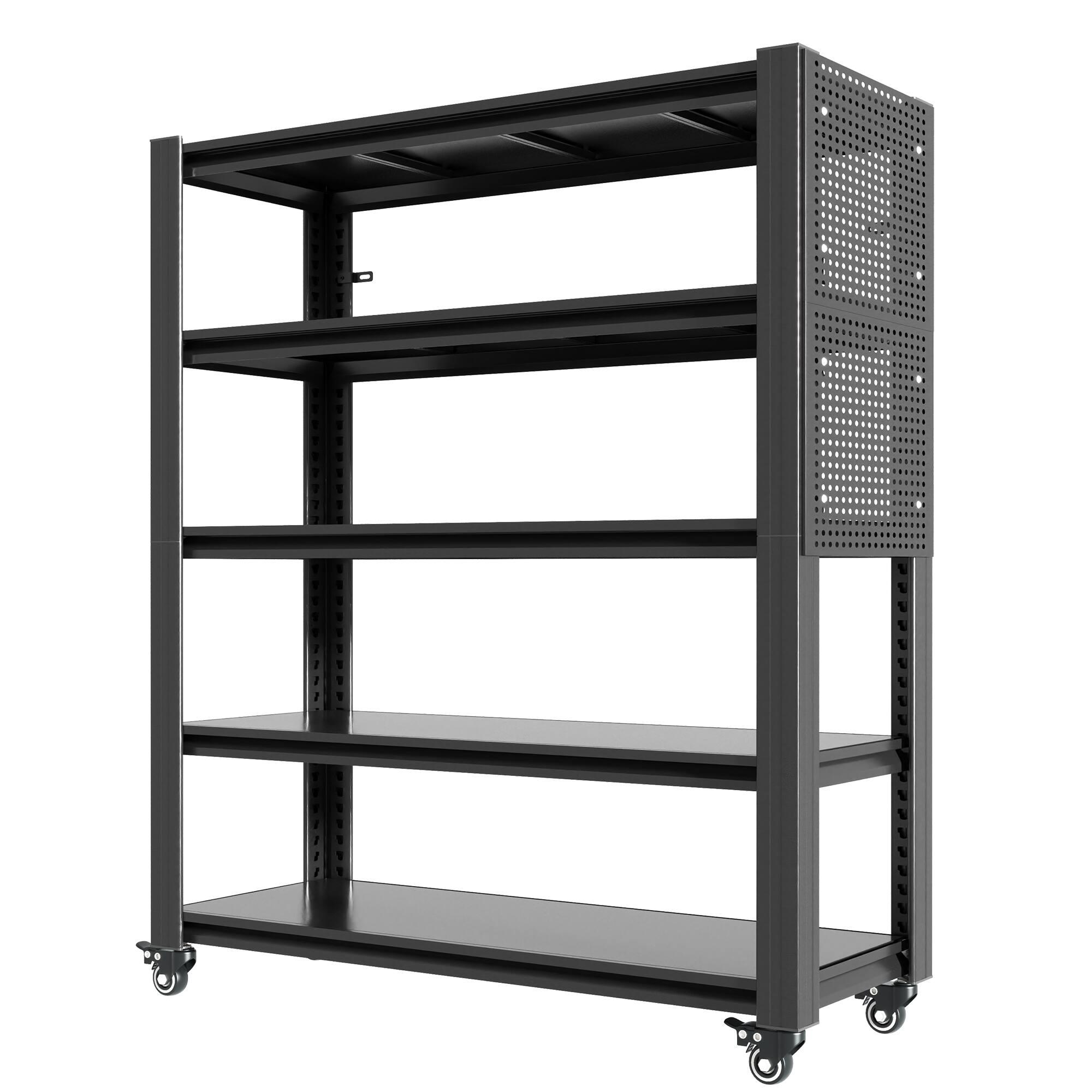 Front. Lirago - 78"H Heavy Duty Metal Shelving Unit with Pegboard & Wheels 2000LB Capacity Freestanding Shelving for Garage - Black.