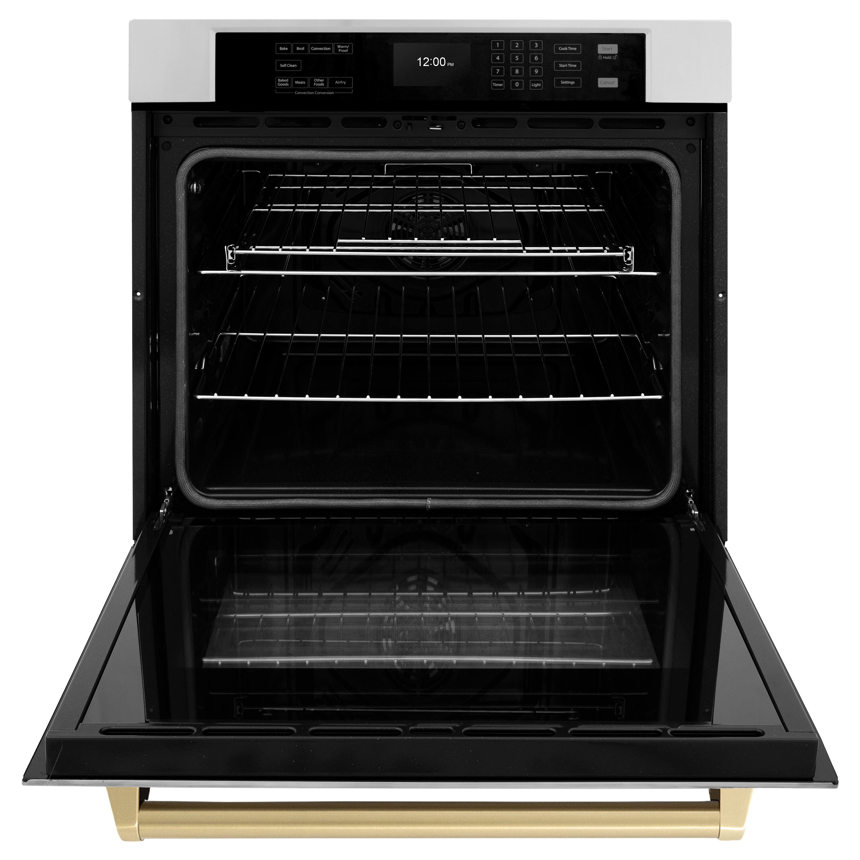 Angle. ZLINE - 30 in. Autograph Wall Oven w/ Air Fry and Self Clean w/ Champagne Bronze Handle - Stainless Steel.