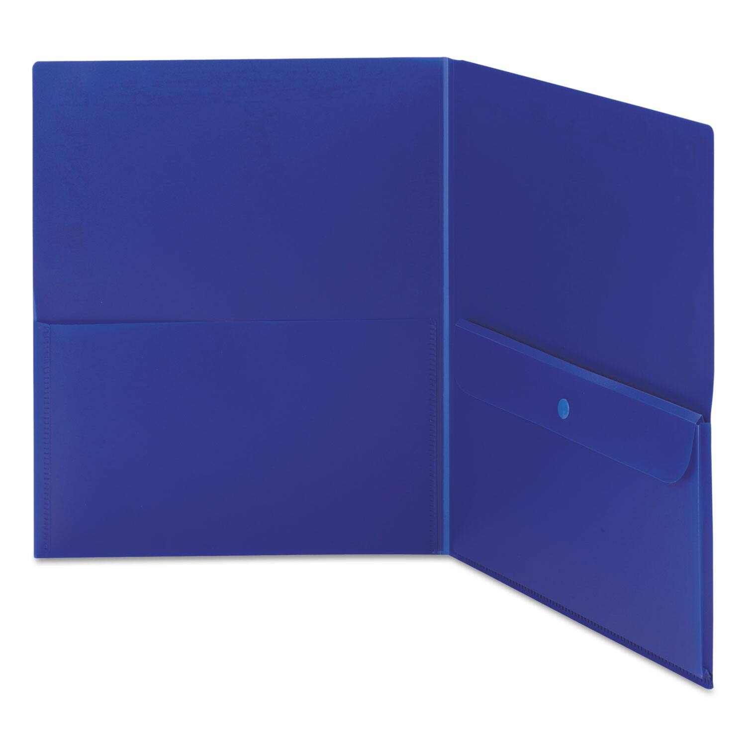 Left. Smead Manufacturing - Poly Two-Pocket Folder With Security Pocket, 11 X 8 1/2, Blue, 5/pack.