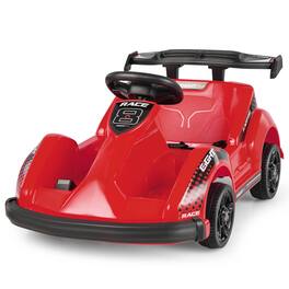 Gymax - 6V Battery Powered Go Kart Kids Ride On 4 Wheel Racer RC w/ Bumper & Music - Red