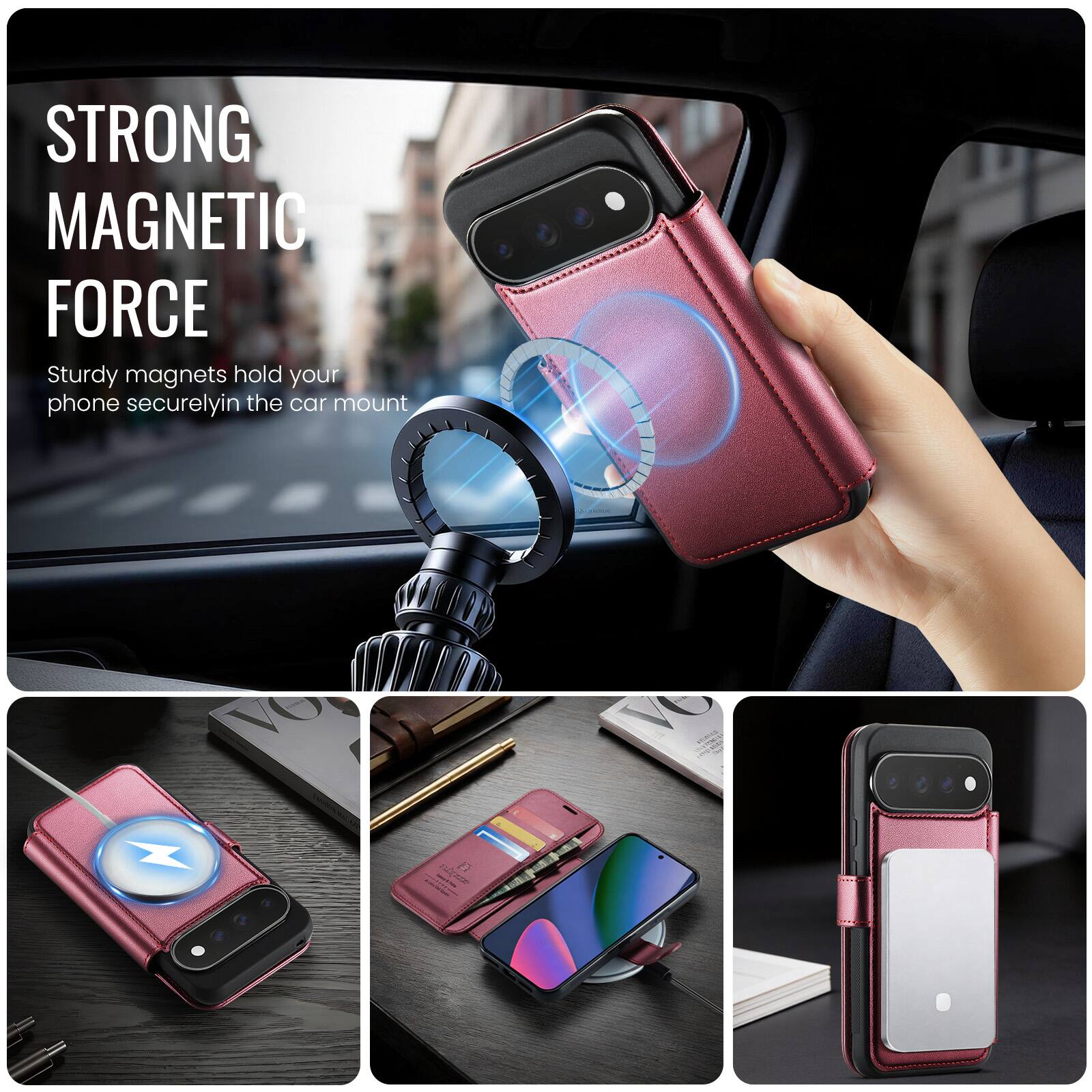 STRONG MAGNETIC FORCE  
Sturdy magnets hold your phone securely in the car mount