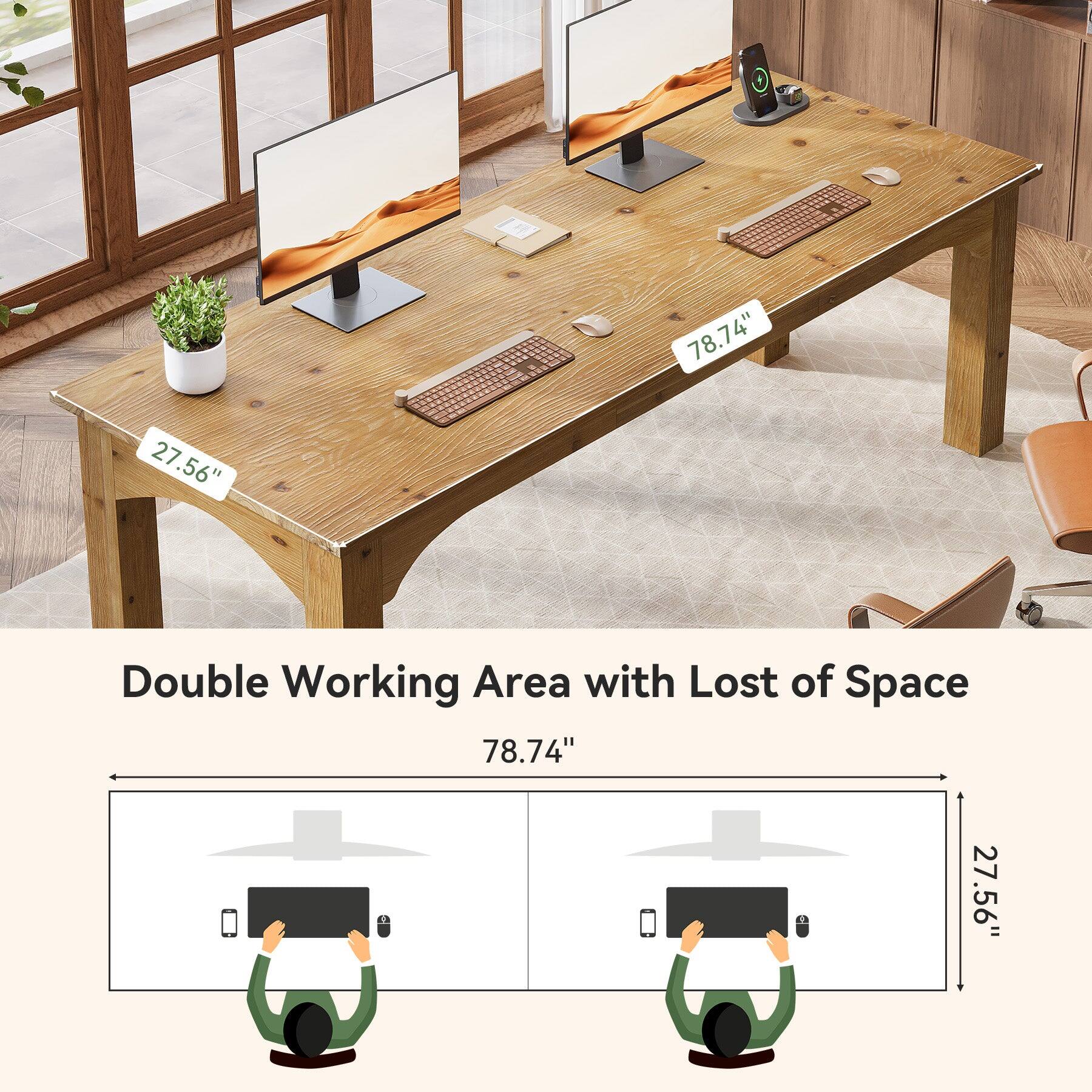27.56"  
78.74"  
Double Working Area with Lots of Space  
78.74"  
27.56"