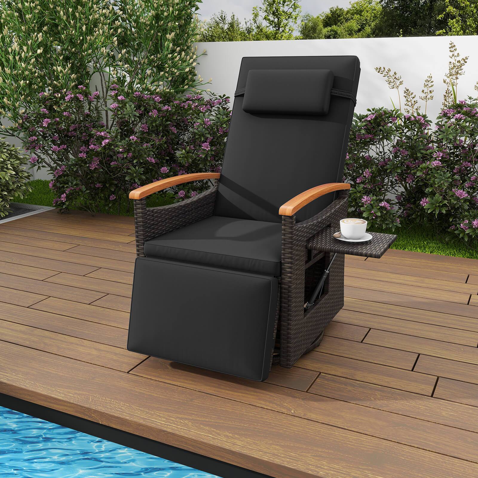 Alt View 1. Costway - Costway Outdoor 360° Swivel Rattan Recliner Chair Patio Wicker Chaise Lounge Chair - Black.